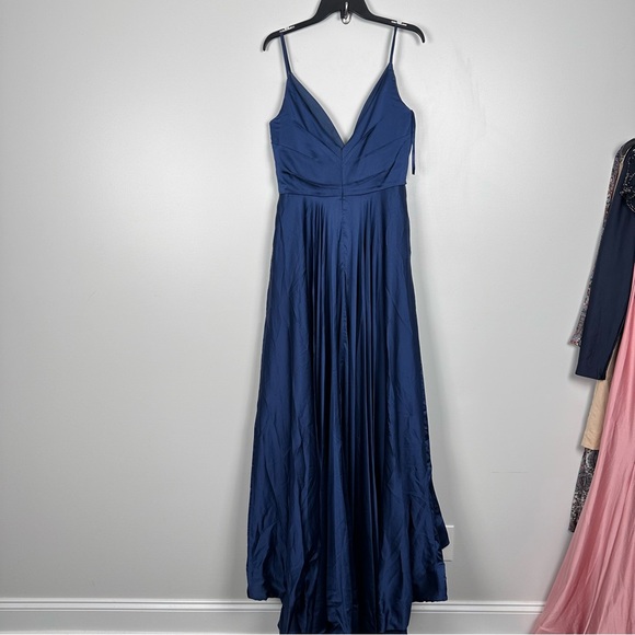 LA FEMME Navy Strappy Back Satin Ballgown Size 12 28607 - Picture 5 of 9